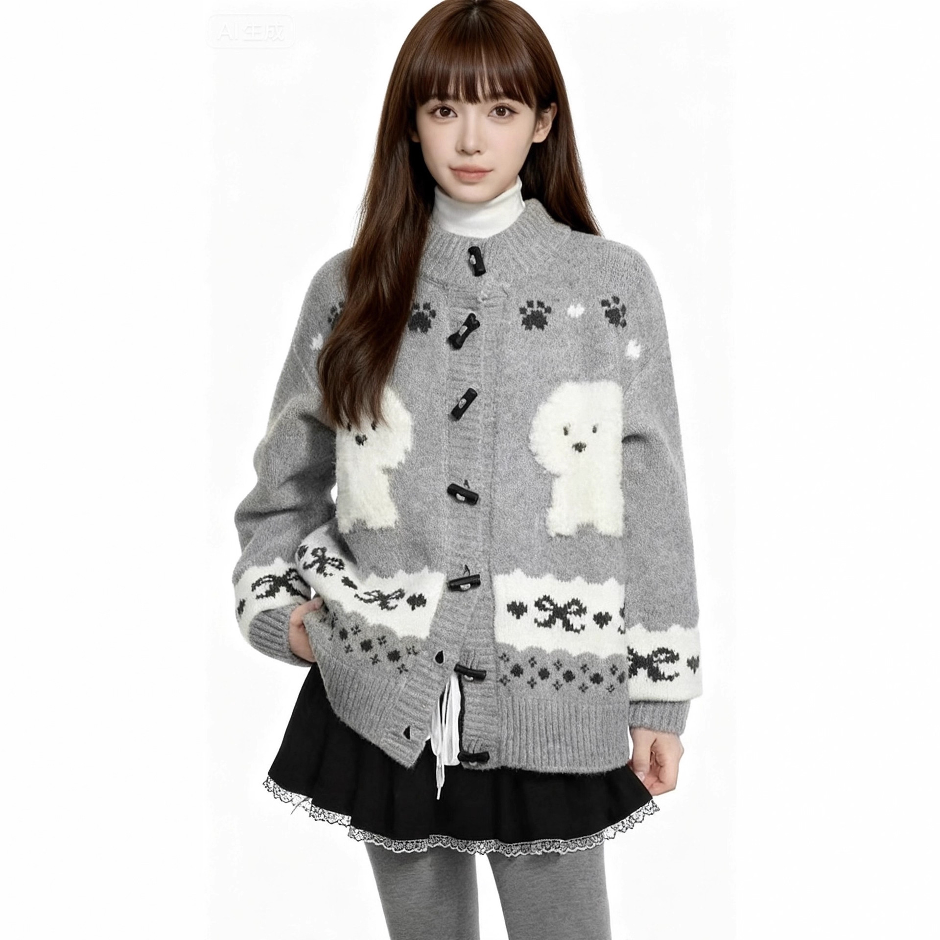Cartoon Fun Puppy Sweater Women's Winter New Korean Style Soft and Cute Little Age-Reducing Knitted Cardigan Jacket