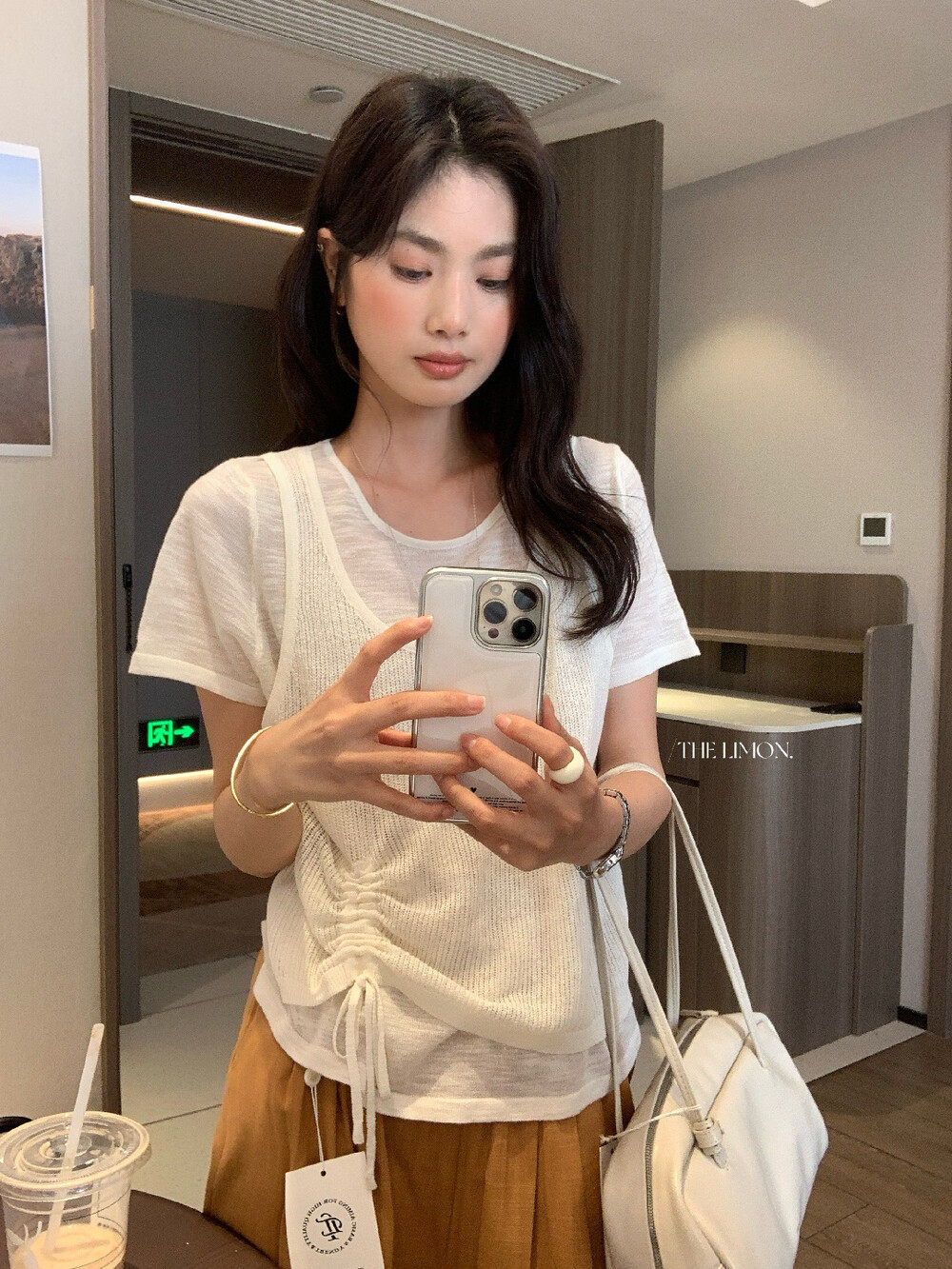 Áo thun nữ tay ngắn cổ tròn sọc kẻ phối ren giả hai lớp chất liệu tre gai thoáng mát — xám đậm, xám nhạt, Hạnh đen sọc, màu mơ chi tiết 31