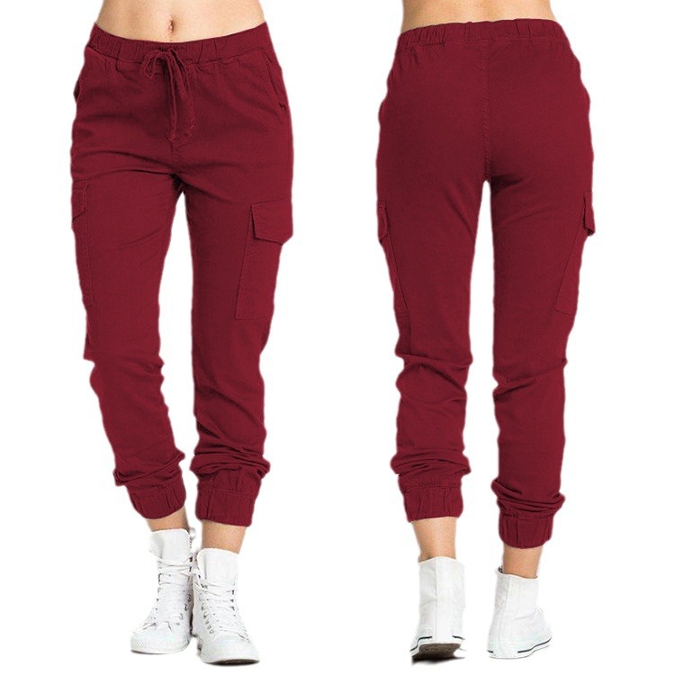 2024 europeo y americano transfronterizo AliExpress Amazon Pantalones de mujer casual cintura elástica cuerda delgada bolsillo lateral Pantalones de mujer