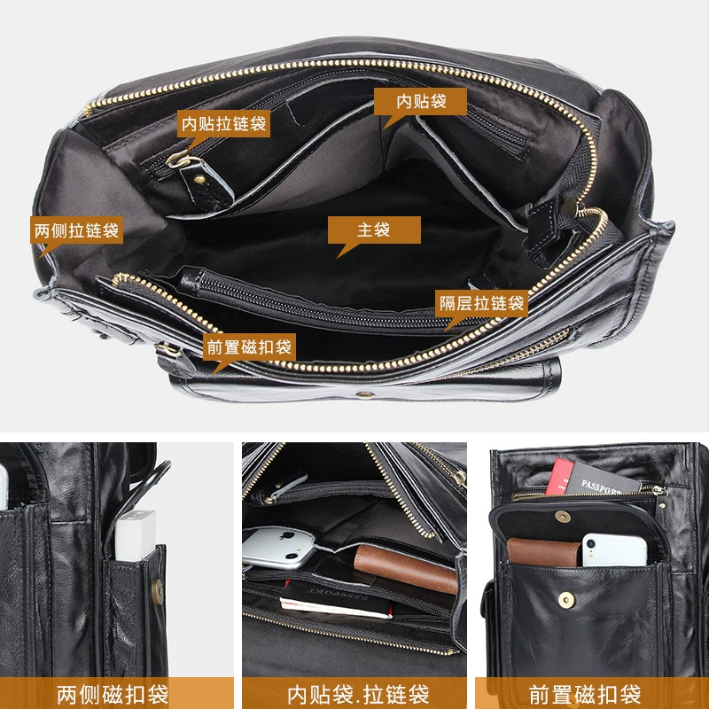 retro import leather backpack, laptop, cowhide, genuine leather