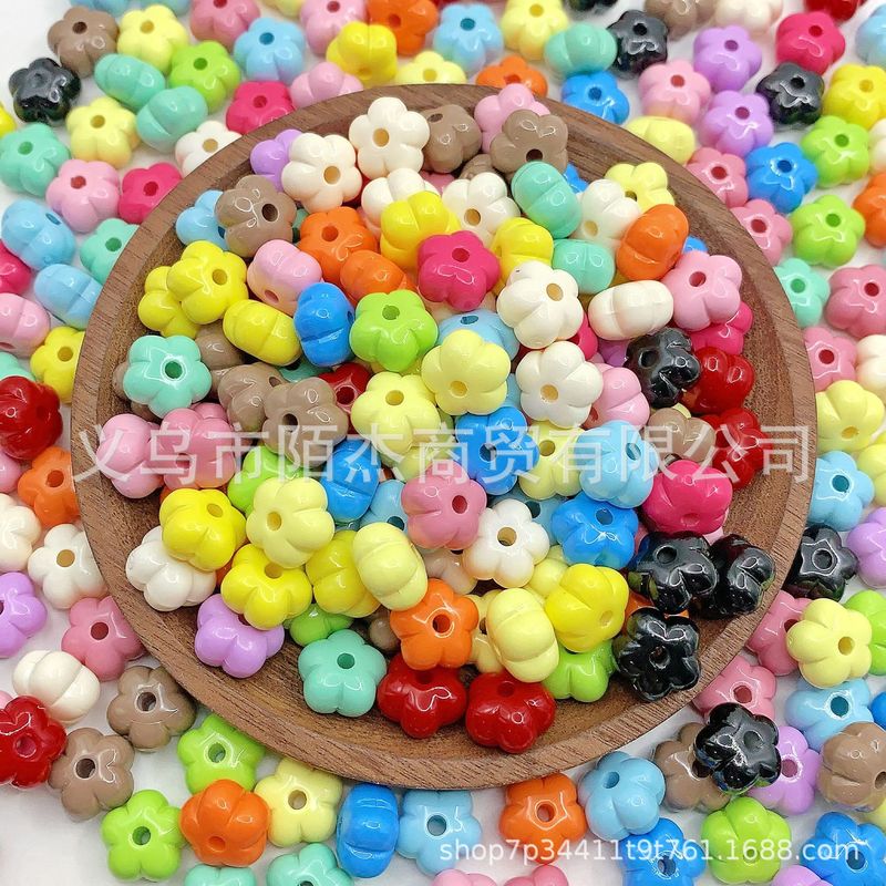 ペイントフラットカボチャフラワービーズストレートホールアクリル DIY ソリッドカラーファットフラワー 5 花びらルースビーズ携帯電話チェーンジュエリーパーツ|undefined