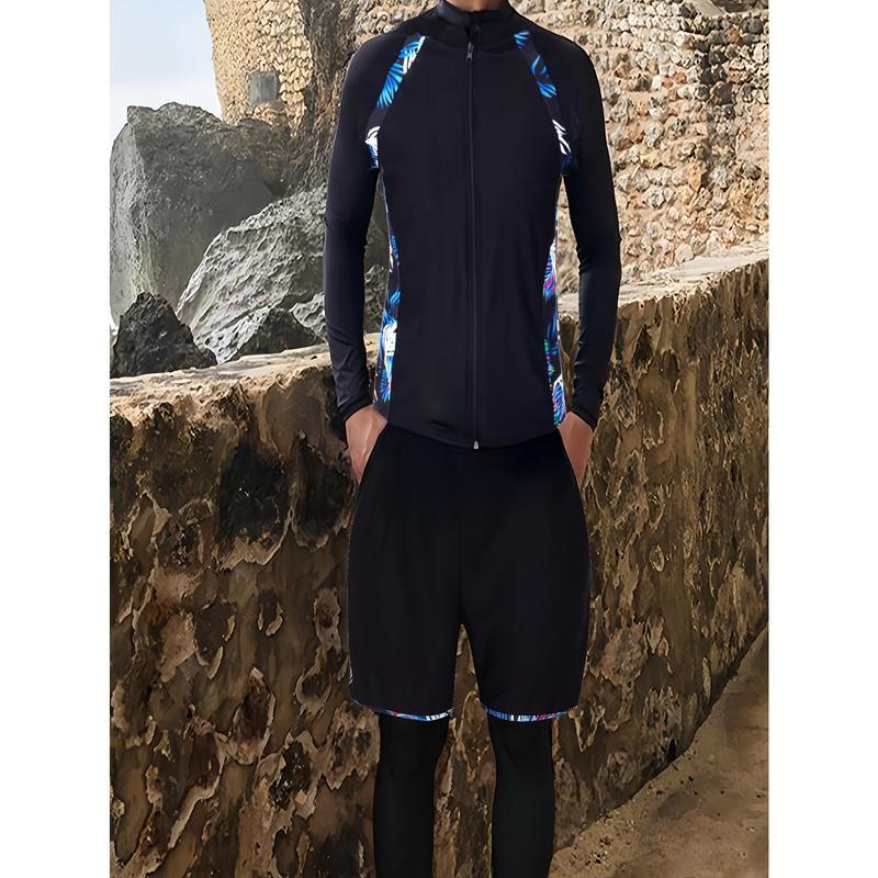 Men 'S Long Sleeve Sun Proof Surf Suit with Zipper Black