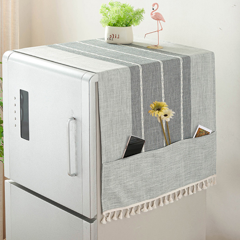 Cross-border Dust Cover Cotton and Linen Thickened Double-door Refrigerator Cover Small Cover Cloth with Storage Pocket Drum Washing Machine Cover Towel