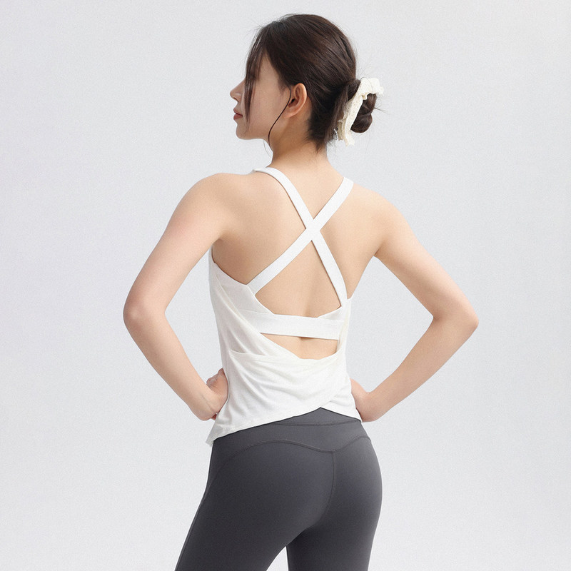 Fitness Vest, Sports Top, Running, Pilates Training Wear, Cross-Back Beauty Back Tennis Yoga Backless Cover-Up Set