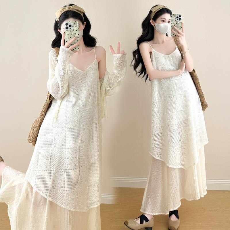 Maternity Wear Trendy Mom New Summer Dress Suit Pregnancy High-End Wear Sun Protection Top Suspender Skirt Two-Piece Set Maternity Wear Trendy Mom New Summer Dress Suit Pregnancy High-End Wear Sun Protection Top Suspender Skirt Two-Piece Set