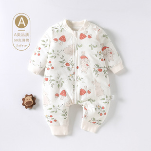 Baby Sleeping Bag Autumn and Winter Cotton Baby Cotton Pajamas Newborn Zipper Kick-proof Long-sleeved Baby Sleeping Bag with Split Legs