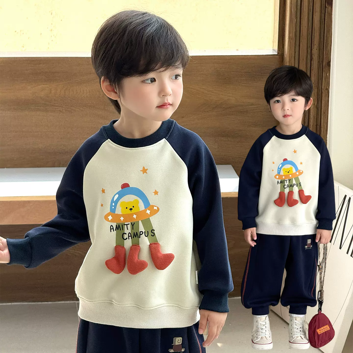 男童卫衣春秋款休闲儿童长袖小童内搭秋季卡通男童圆领套头上衣新