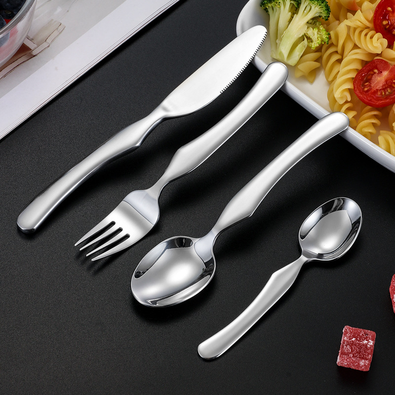Cuchillo de acero inoxidable 304, tenedor y cuchara creativa occidental vajilla cuchara Tenedor Cruz-frontera de los niños cuchara vajilla Conjunto de 4 piezas