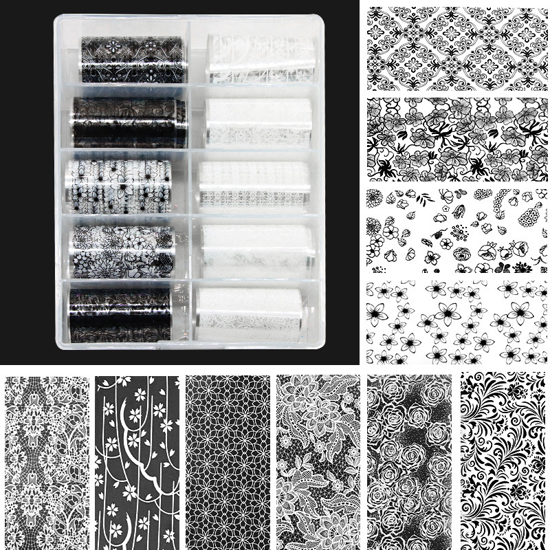 New Ins Style Flower Nail Sticker Black and White Flower Art Line Nail Sticker Geometric Nail Jewelry