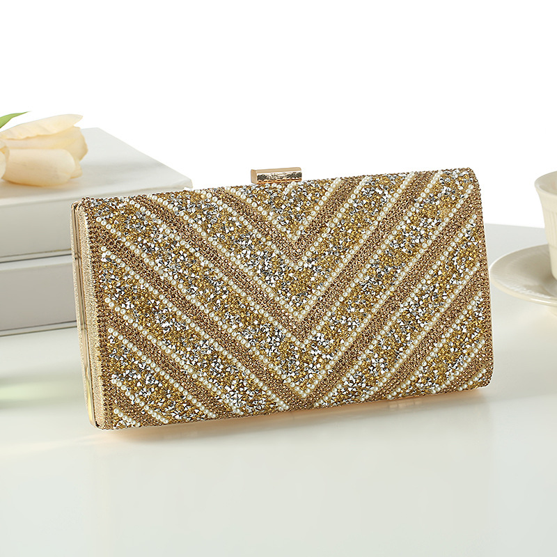 Large capacity diamond studded women's evening bag simple and fashionable rhinestone hand held evening bag_voghion.com