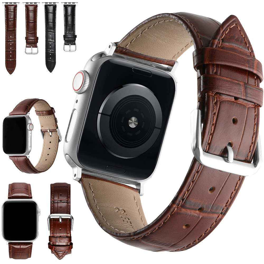 Применимые часы Apple Watch из кожи крокодила с узором Apple watch 456789se мужские с ультрасеребряной стальной пряжкой