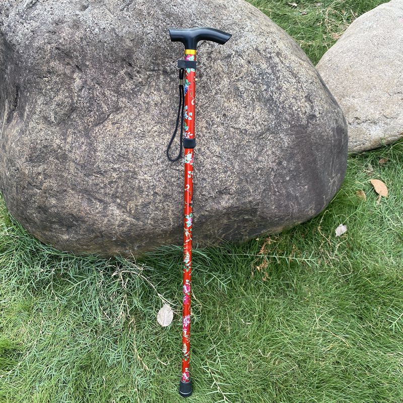 Al aire libre de aleación de aluminio, bastones de montaña plegables telescópicos, bastones de cinco nudos, muletas de senderismo, muletas portátiles para ancianos