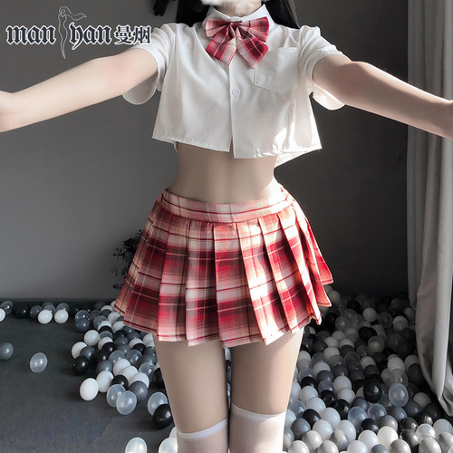 Manyan sexy lingerie sexy split student outfit JK uniform top plaid pleated skirt suit 9940