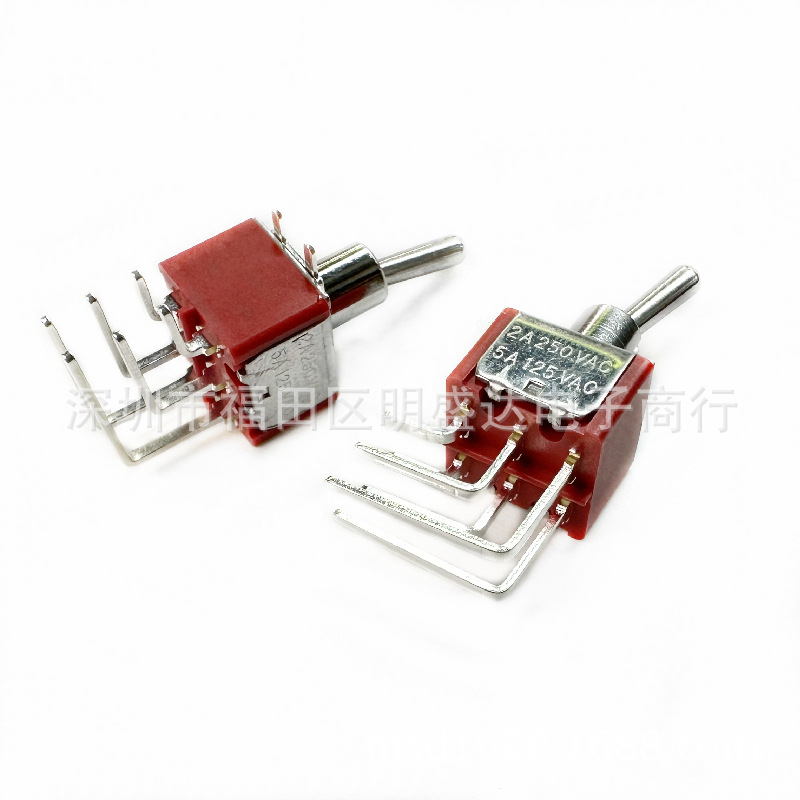 钮子开关T82摇臂开关MTS-202 6脚2档  自锁 ON-ON 侧弯脚