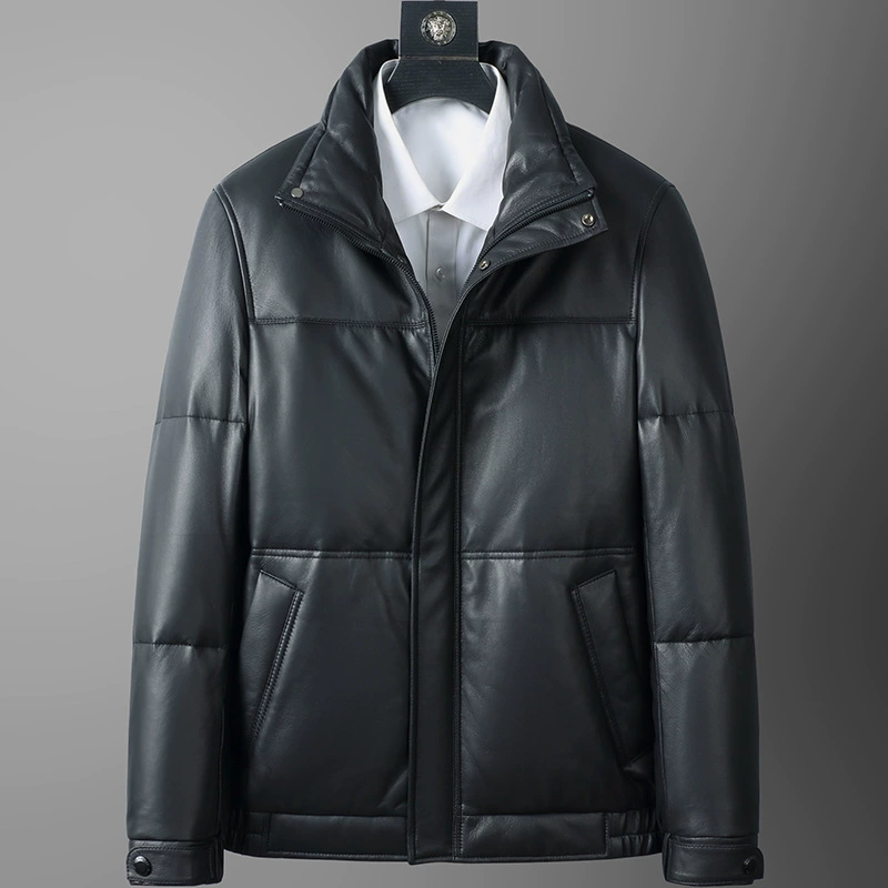 Зимний новый кожаный пуховик Haining мужской белый гусиный бархат модное кожаное пальто среднего возраста овчинное пальто бизнес-куртка