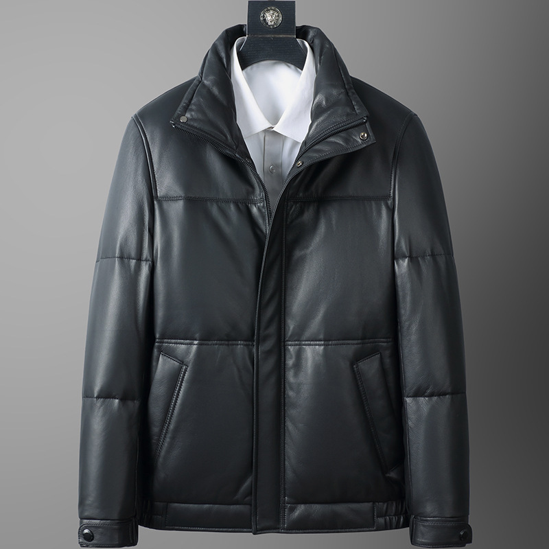 Winter New Haining Leather Down Jacket Men's White Goose Down Fashion Leather Middle-aged Sheepskin Coat Business Jacket Winter New Haining Leather Down Jacket Men's White Goose Down Fashion Leather Middle-aged Sheepskin Coat Business Jacket