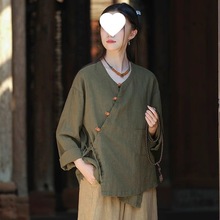 复古盘扣上衣女2025新文艺禅意茶服春秋旅拍系带外套短款棉麻开衫