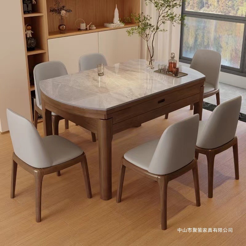 Nordic Square and Round Dual-Purpose Slate Dining Table and Chair Combination Modern Simple Small Apartment Retractable Integrated Table for Home Dining