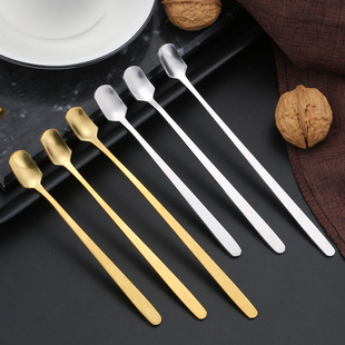 Stainless steel square spoon coffee mixing spoon sand ice spoon honey spoon mark glass cup tea spoon long handle spoon