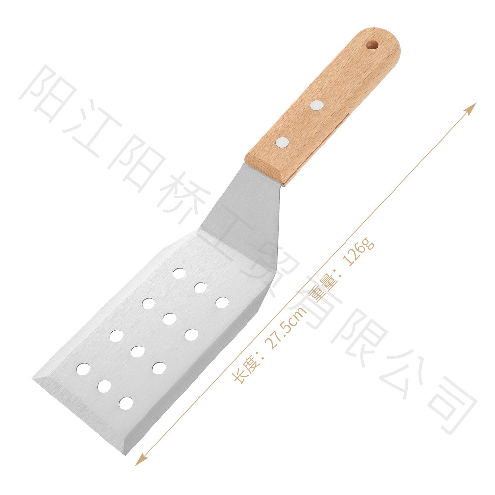 Amazon Hot sale acero inoxidable parrilla herramienta set al aire libre barbecue hierro guisado mango de madera cocinar combinación de cocina de grasa