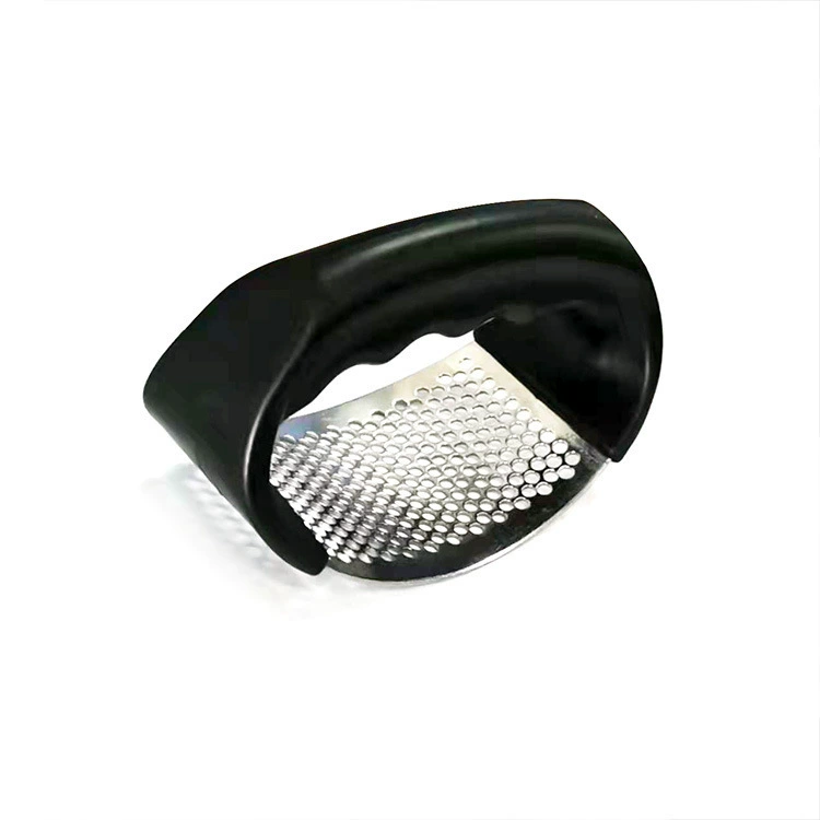 Handheld Garlic Press, Stainless Steel Mashing Plate, Ergonomic Ring Handle, Compact
