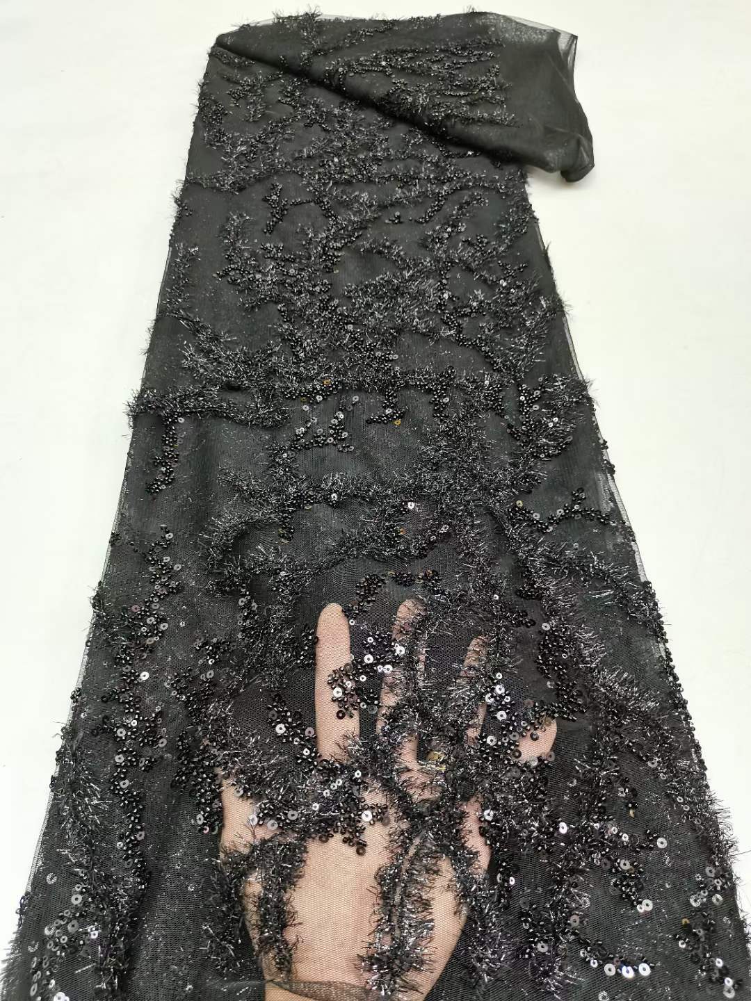 Tela de Encaje Bordada con Cuentas JX3625 con Lentejuelas para Vestido de Novia y Cheongsam