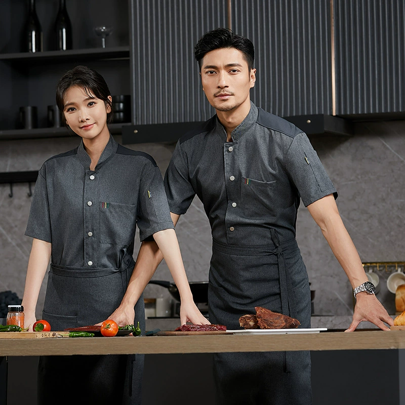 High-end chef work clothes for men short-sleeved summer breathable network hotel western restaurant hotel kitchen chef catering