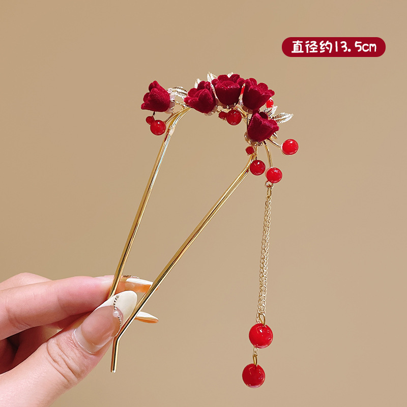 Nueva horquilla de flores de estilo antiguo chino, horquilla de sentido avanzado moderno, horquilla de cabello femenino, horquilla de Hanfu, tocado de horquilla de madera