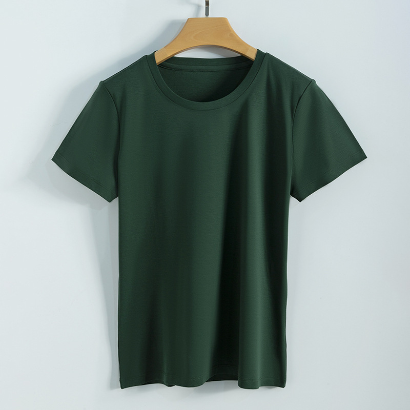高品質80本両面シルク綿tシャツ女性夏ゆるい丸首v襟純綿純色新疆綿半袖tシャツ|undefined