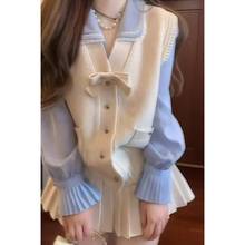 学院风气质高级感衬衫马甲百褶裙三件套2025春季新款时尚减龄女装