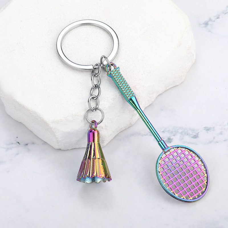 Best-Selling Alloy Badminton Racket Keychain Sports Souvenir Pendant Car Bag Decoration Small Gift Wholesale