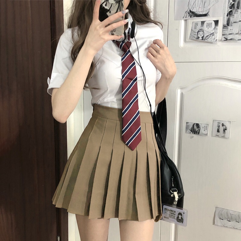 Jk Uniform Summer New Style Strappy Waist Jk Shirt Puff Sleeve Short-Sleeved Sexy Pure Desire Top Preppy Style Suit