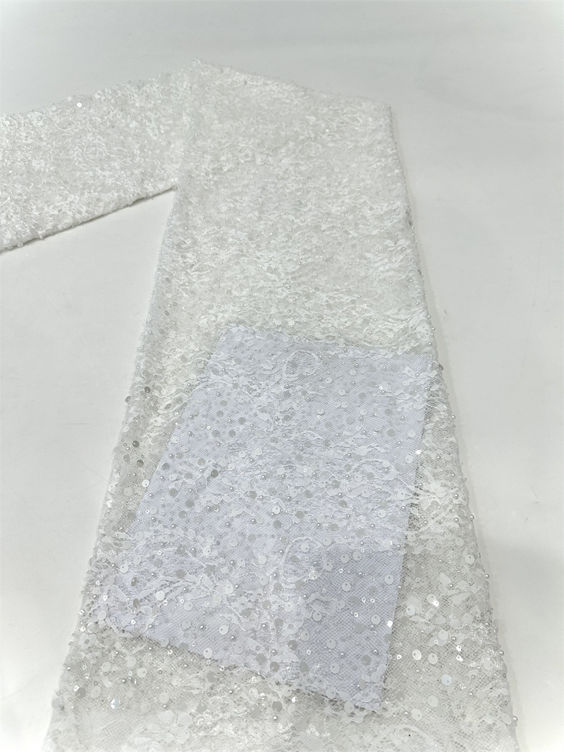 Tejido de bordado de encaje, tejido de bordado de cuentas, pequeño vestido de boda fresco, vestido de moda, tela