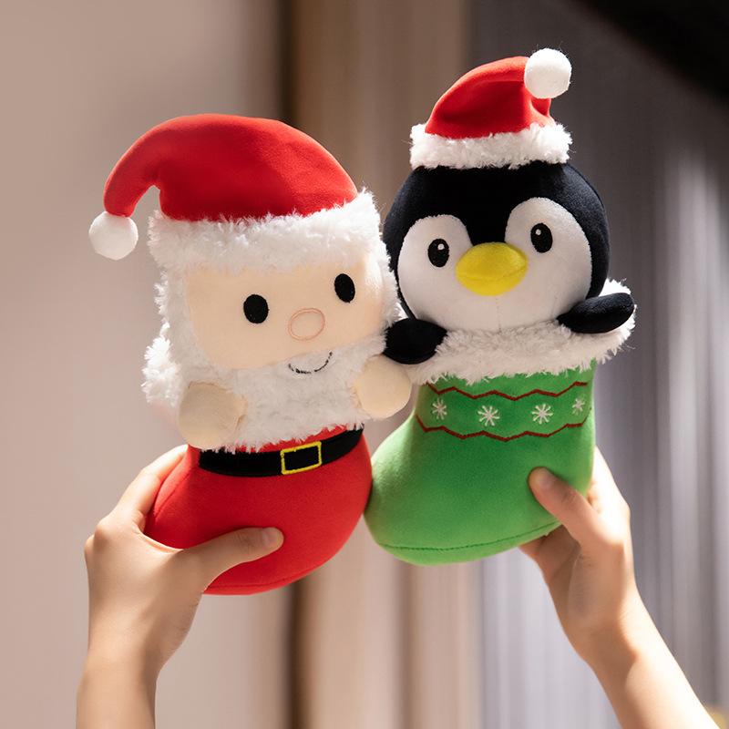 Peluche a forma di Babbo Natale a forma di pinguino, decorazione per l'albero di Natale, morbido peluche, regalo di Natale per bambini e famiglie._voghion.com