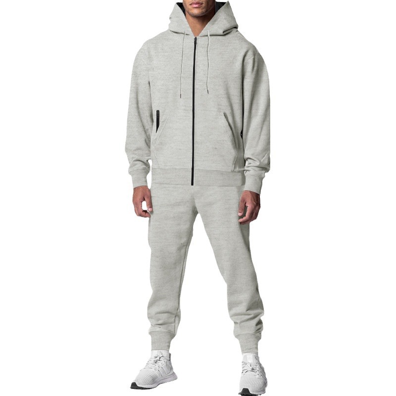 Amazon Cross-border Fall/Winter Men's Solid Color Long-sleeved Trousers Hooded Sports Leisure Fleece Warm and Comfortable suit Men