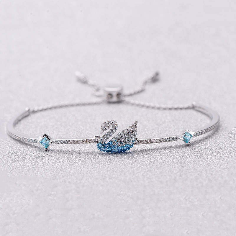 Shijia Gradient Black Blue Swan Bracelet Women's Swarovski Element Crystal Blue Swan Pull Shrink Bracelet