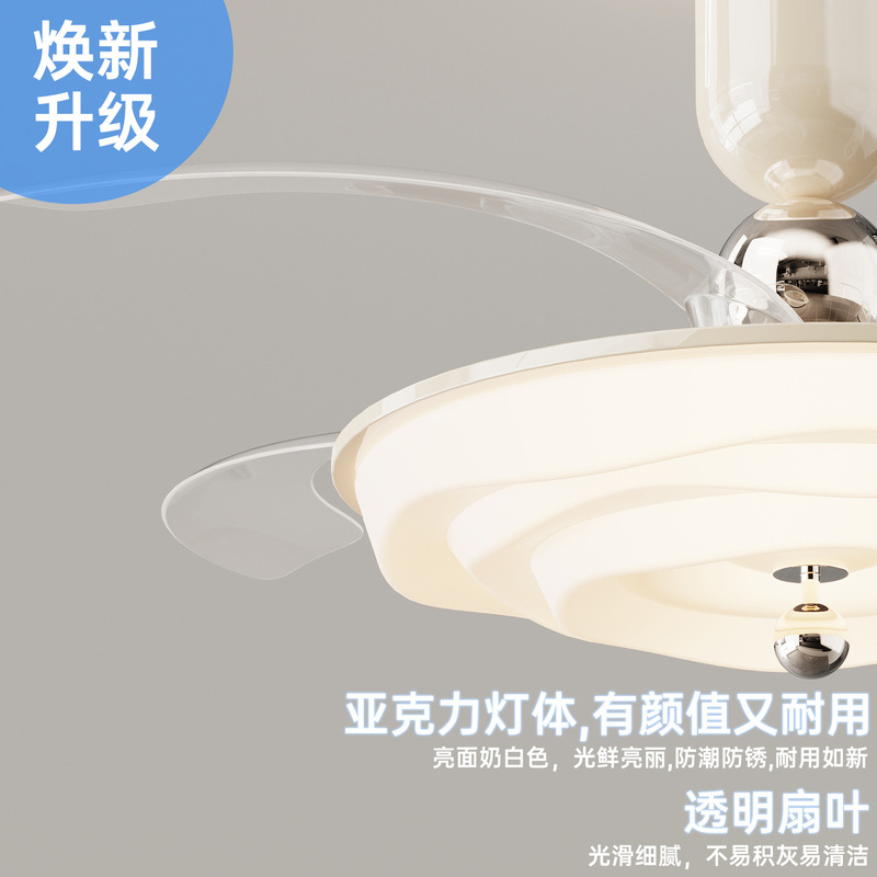 隐形风扇灯吸顶灯中古花朵卧室法式奶油风餐厅智能静音电扇一体灯|undefined