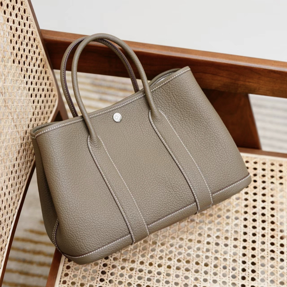 2024 Spring/Summer New Litchi Grain Cowhide Garden Bag Large Capacity Tote Bag Genuine Leather Women's Handbag Commuter Bag - Thumbnail 8