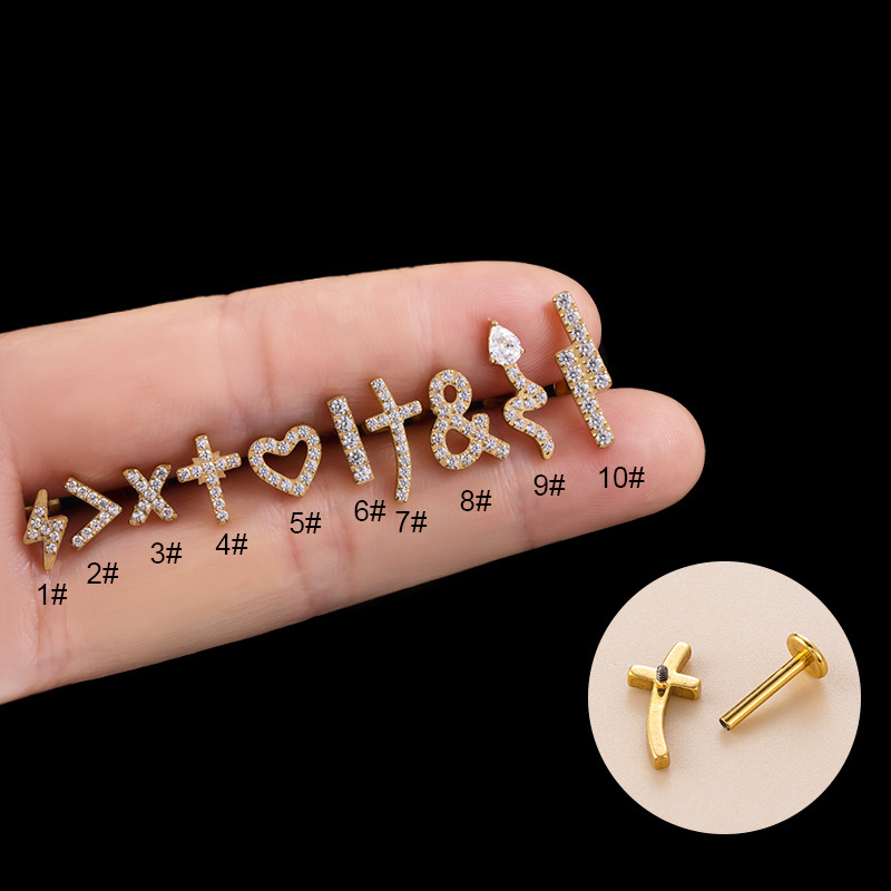 Fashion Heart Shape Titanium Steel Plating Zircon lip stud Ear Studs 1 Piece