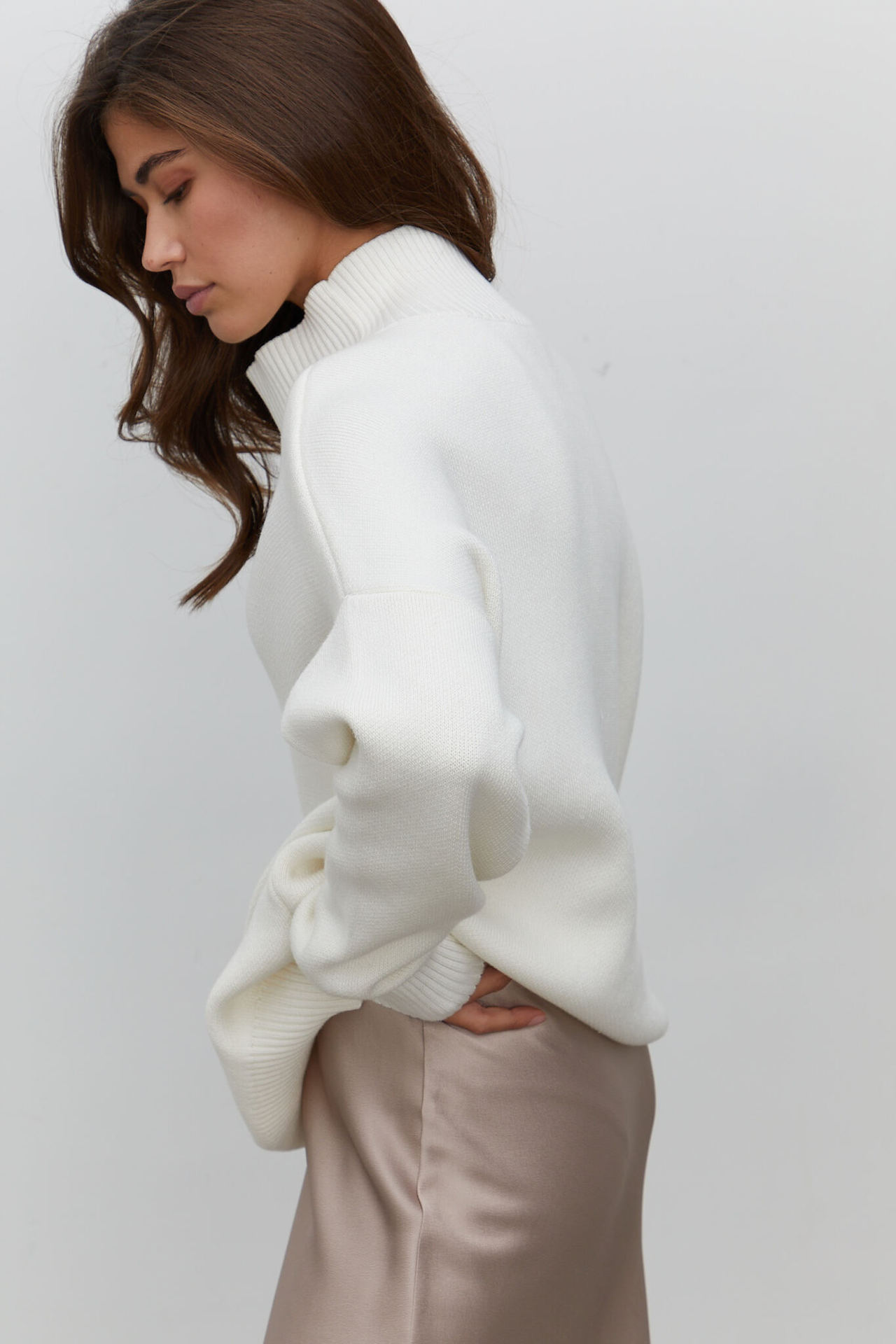 Pull tricoté à col semi-haut de couleur unie pour la mode automne-hiver, pull chaud simple et ample_voghion.com