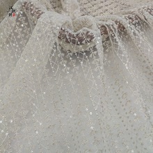 春夏新款直条金线亮片面料绣 网纱绣花边面料 刺绣古装汉服布料