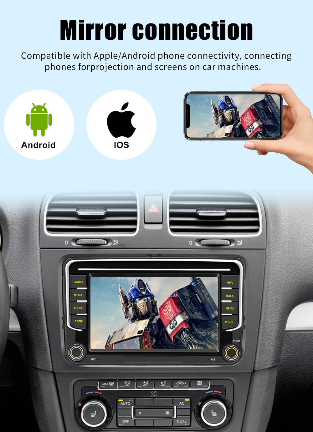 Volkswagen 7inch Linux Car System Wireless Carplay/Android Auto In-Car Navigation All-In-One Device