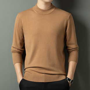 2023 autumn and winter new men's half turtleneck sweater middle-aged long-sleeved warm top thickened bottoming shirt live broadcast cross-border