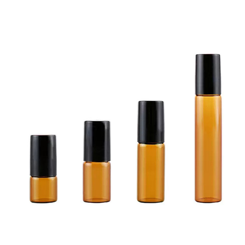 Botella de bola cosmética de 2 ML 3 ML 5 ML 10 ml botella de perfume de vidrio muestra pequeña botella vacía botella de aceite esencial portátil de color marrón embotellado