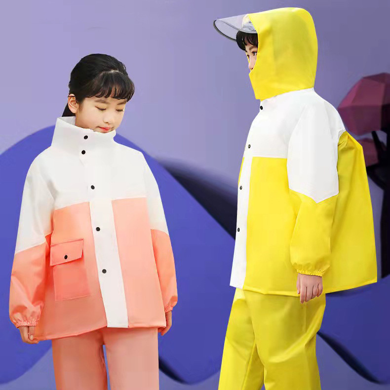 Wholesale Zhongda Children's Raincoat Rain Pants Set with Schoolbag Bit Full Body Waterproof Split Poncho for Boys and Girls