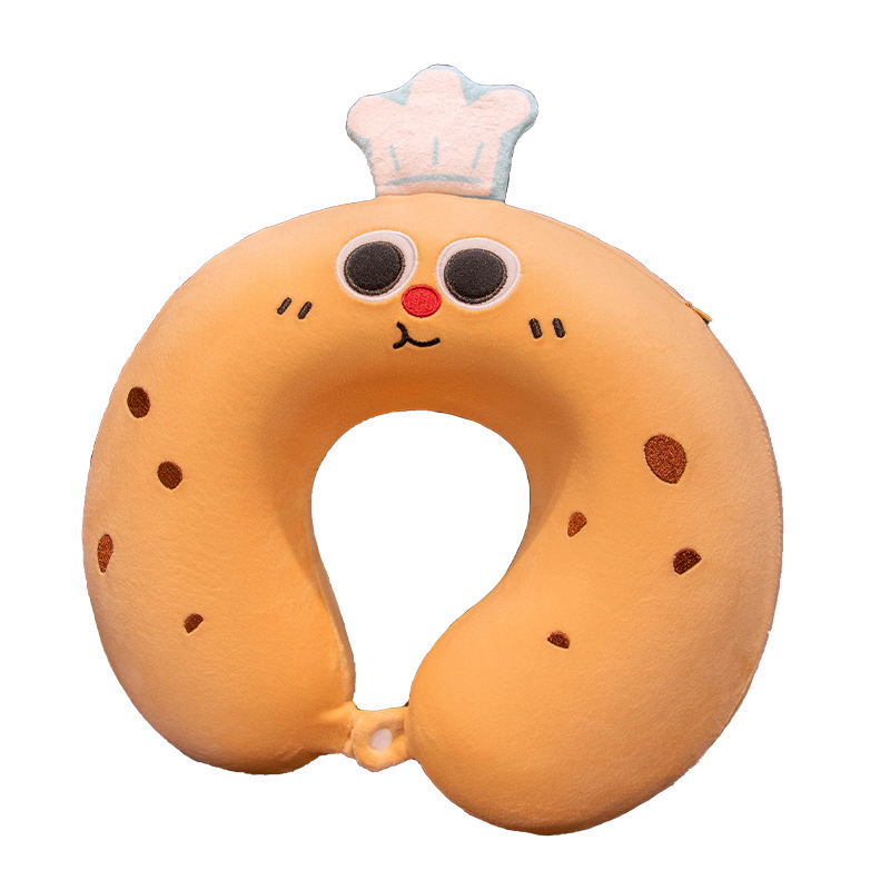 Pan de dibujos animados galletas de memoria algodón tipo U almohada almohada almohada cervical almohada de avión viaje almohada de cuello portátil LOGO