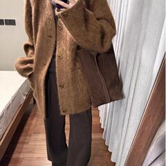 Z5H棕色美拉德复古v领毛呢外套女装秋冬季高级感休闲中长款呢子大
