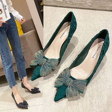 白枕鹤高跟鞋女不累脚cm细跟新款新娘秀禾鞋绿色结婚鞋蝴蝶结单鞋