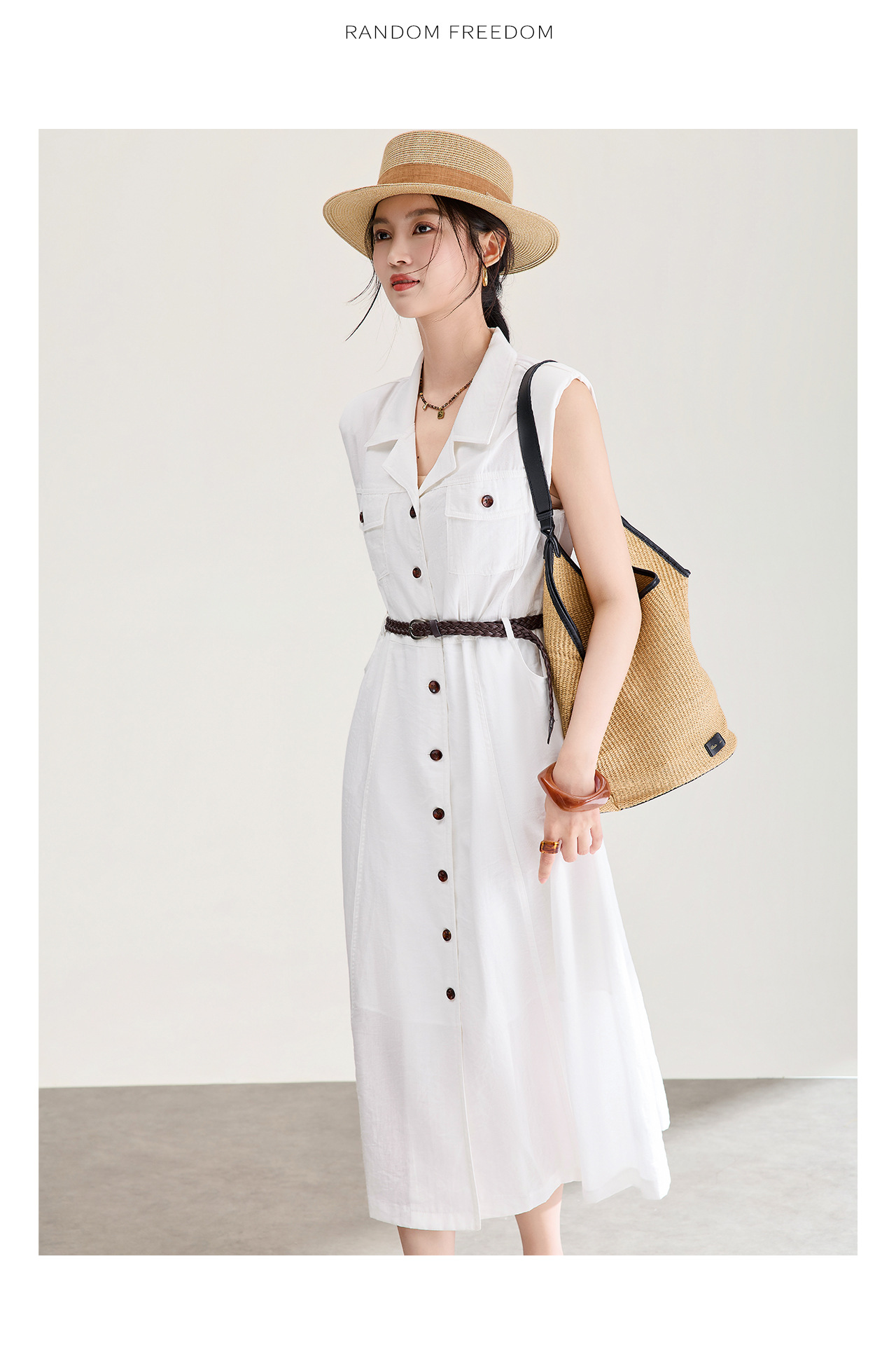 Đầm nữ không tay cổ vest ôm eo phong cách cổ điển — xanh đậm chi tiết 15
