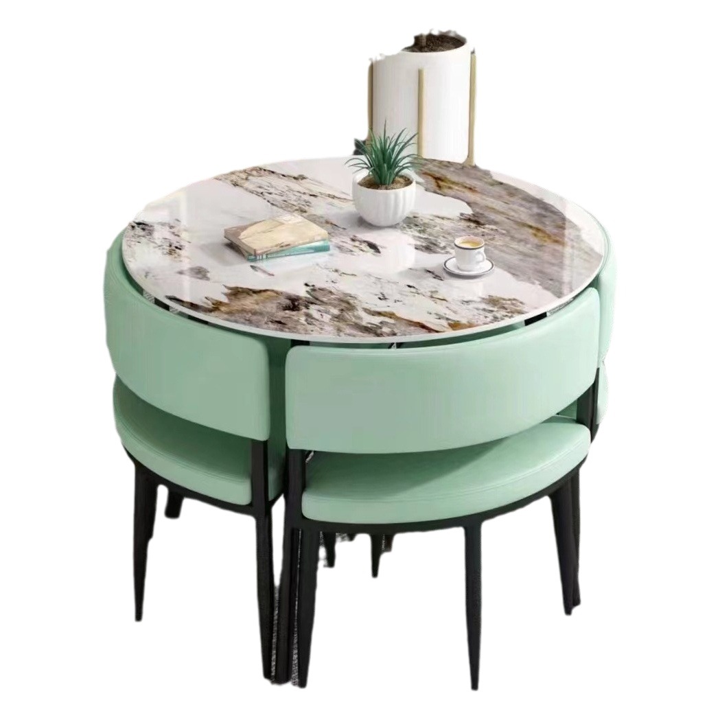 Nordic Reception and Negotiation Table and Chair Set, Casual Meeting Round Simple Balcony Rock Slab Dining Table for Small Households